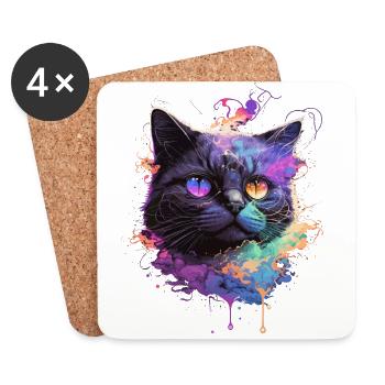 Bunte Katze Illustration - Untersetzer (4er-Set) - Weiß - Vorne