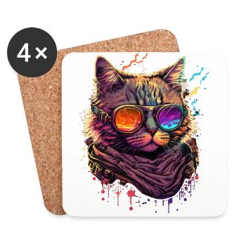 Dampfer Wave Katze - Untersetzer (4er-Set) - Weiß - Vorne