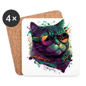 Chat futuriste - Dessous de verre (lot de 4) - blanc - Devant