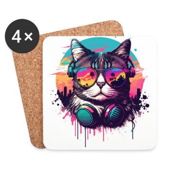 Miami Beach Cat - Coasters (set of 4) - white - Front