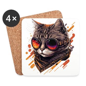Vintagepunk Katze - Untersetzer (4er-Set) - Weiß - Vorne