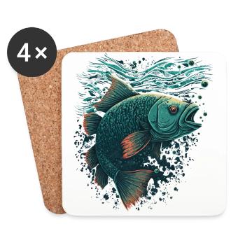 Fisch mit offenem Maul - Untersetzer (4er-Set) - Weiß - Vorne
