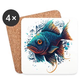 Fisch Kunstwerk - Untersetzer (4er-Set) - Weiß - Vorne
