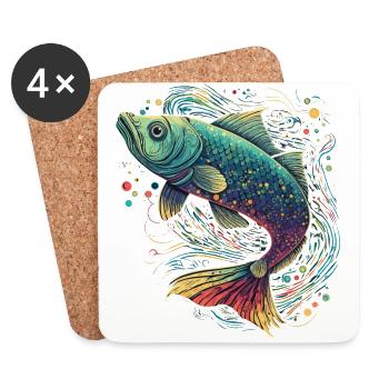Bunte Fischkunstwerke - Untersetzer (4er-Set) - Weiß - Vorne