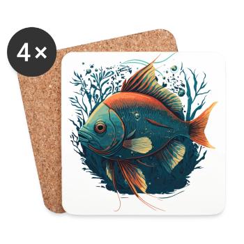 Poisson fou - Dessous de verre (lot de 4) - blanc - Devant