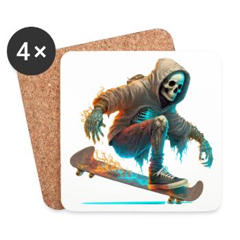 A skeleton with a hoodie riding a skateboard - Coasters (set of 4) - white - Front