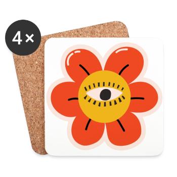 Dessin animé de fleurs - Dessous de verre (lot de 4) - blanc - Devant