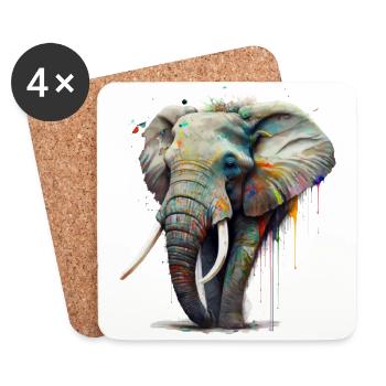 Un avec la nature - Eléphant - Dessous de verre (lot de 4) - blanc - Devant