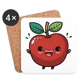 Kawaii Apfel-Design, Für süße Früchtchen - Untersetzer (4er-Set) - Weiß - Vorne