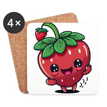 Kawaii Erdbeer-Design, Für süße Früchtchen - Untersetzer (4er-Set) - Weiß - Vorne