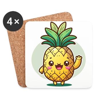 Kawaii Ananas-Design, Für süße Früchtchen - Untersetzer (4er-Set) - Weiß - Vorne