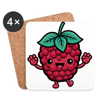 Kawaii Himbeer-Design, Für süße Früchtch - Untersetzer (4er-Set) - Weiß - Vorne