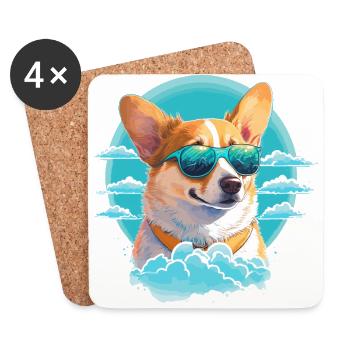 Corgi portant des lunettes de soleil - Dessous de verre (lot de 4) - blanc - Devant