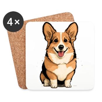 Süßer sitzender Corgi - Untersetzer (4er-Set) - Weiß - Vorne