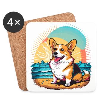 Corgi am Strand - Untersetzer (4er-Set) - Weiß - Vorne
