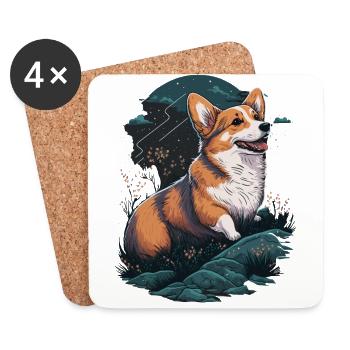 Corgi avec les fleurs - Dessous de verre (lot de 4) - blanc - Devant