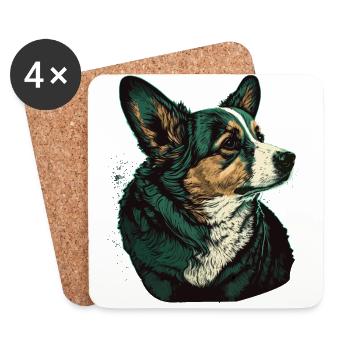 Corgi vert - Dessous de verre (lot de 4) - blanc - Devant