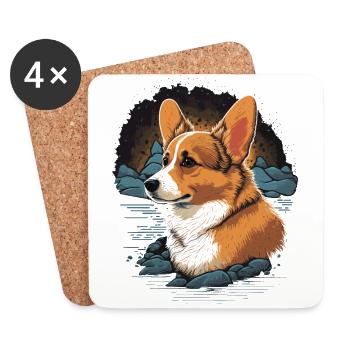 Corgi auf Felsen - Untersetzer (4er-Set) - Weiß - Vorne