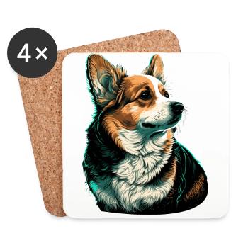 Corgi à l’air courageux - Dessous de verre (lot de 4) - blanc - Devant