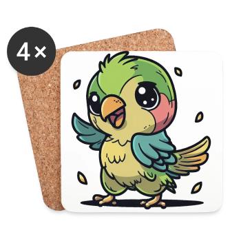 Kawaii Papagai, pour les oiseaux fous - Dessous de verre (lot de 4) - blanc - Devant