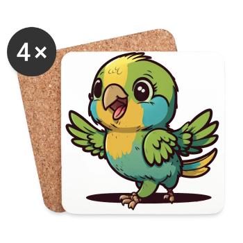 Kawaii Papagai, pour les oiseaux fous - Dessous de verre (lot de 4) - blanc - Devant