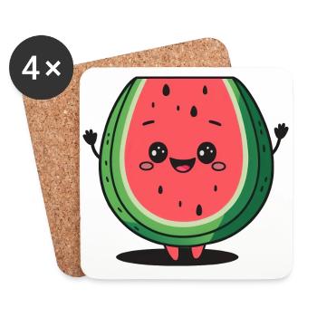 Kawaii Wassermelone, für süße Früchtchen - Untersetzer (4er-Set) - Weiß - Vorne