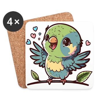 Kawaii Papagai, pour les oiseaux fous - Dessous de verre (lot de 4) - blanc - Devant