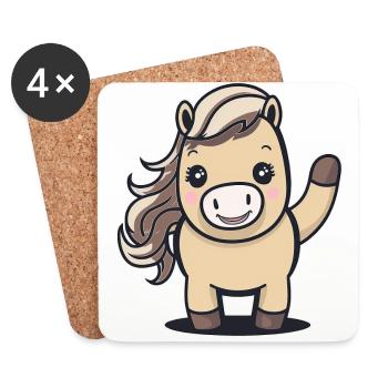 Cheval Kawaii, pour les fiers cavaliers - Dessous de verre (lot de 4) - blanc - Devant