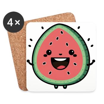 Kawaii Wassermelone, für süße Früchtchen - Untersetzer (4er-Set) - Weiß - Vorne