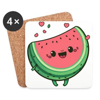 Kawaii Wassermelone, für süße Früchtchen - Untersetzer (4er-Set) - Weiß - Vorne