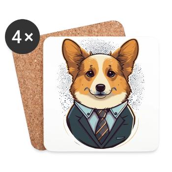Illustration de Corgi mignonne - Dessous de verre (lot de 4) - blanc - Devant