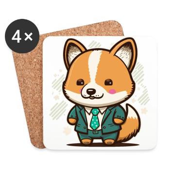 Adorable Corgi - Dessous de verre (lot de 4) - blanc - Devant
