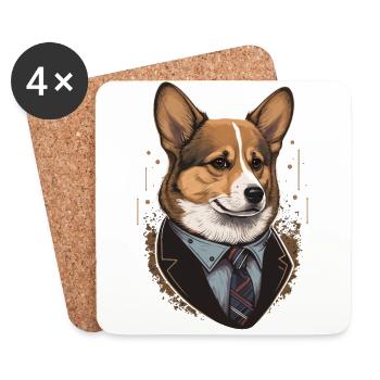 Vintage Style Corgi Illustration - Dessous de verre (lot de 4) - blanc - Devant