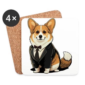 Corgi en costume de smoking - Dessous de verre (lot de 4) - blanc - Devant