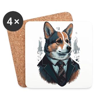 Old Corgi Art Illustration - Coasters (set of 4) - white - Front