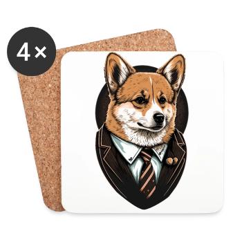 Braune Corgi Kunst im Anzug - Untersetzer (4er-Set) - Weiß - Vorne