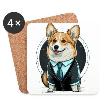 Stylischer Corgi im Anzug - Untersetzer (4er-Set) - Weiß - Vorne