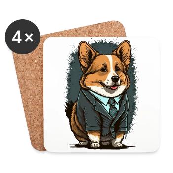 Fluffy Corgi en costume - Dessous de verre (lot de 4) - blanc - Devant