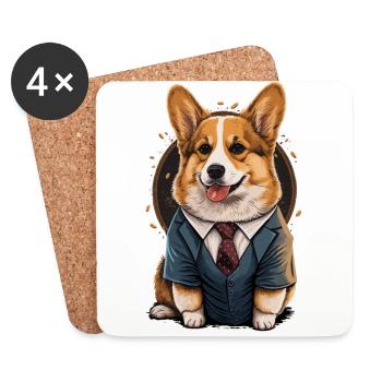 Verspielter Corgi Hund - Untersetzer (4er-Set) - Weiß - Vorne