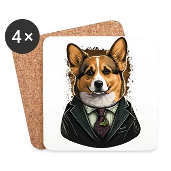 Corgi en costume de détective - Dessous de verre (lot de 4) - blanc - Devant