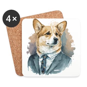 Corgi bon sens du style - Dessous de verre (lot de 4) - blanc - Devant