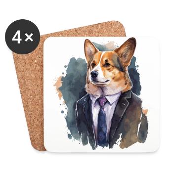 Looks chics Corgi - Dessous de verre (lot de 4) - blanc - Devant