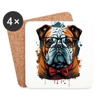 Smarte Bulldogge mit Fliege - Untersetzer (4er-Set) - Weiß - Vorne