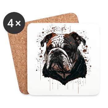 Tête de bouledogue noir - Dessous de verre (lot de 4) - blanc - Devant