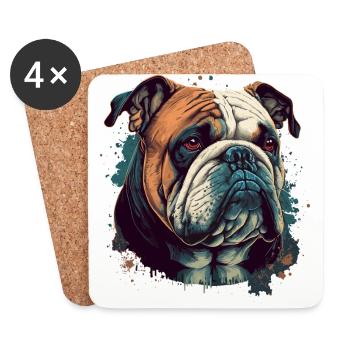 Illustration de la tête de bouledogue - Dessous de verre (lot de 4) - blanc - Devant