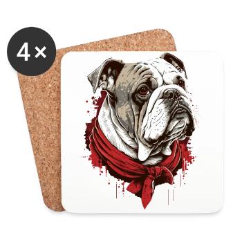 Animal de compagnie Bulldog avec foulard rouge - Dessous de verre (lot de 4) - blanc - Devant