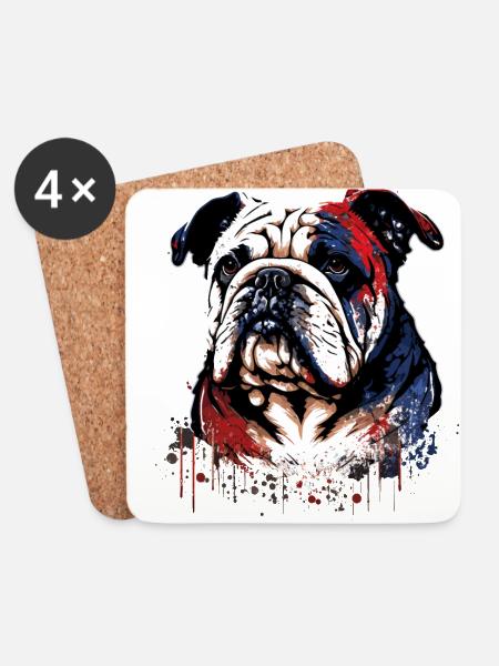 Bulldogge Illustration - Untersetzer (4er-Set) - Weiß