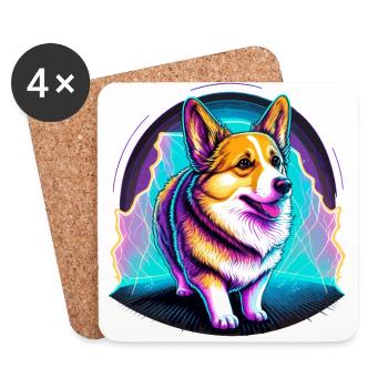 Adorable Vaporwave Corgi - Coasters (set of 4) - white - Front
