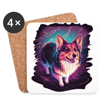 Wave Neon Style Corgi - Untersetzer (4er-Set) - Weiß - Vorne