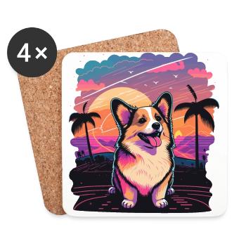 Corgi vibriert an der Beach Art - Untersetzer (4er-Set) - Weiß - Vorne